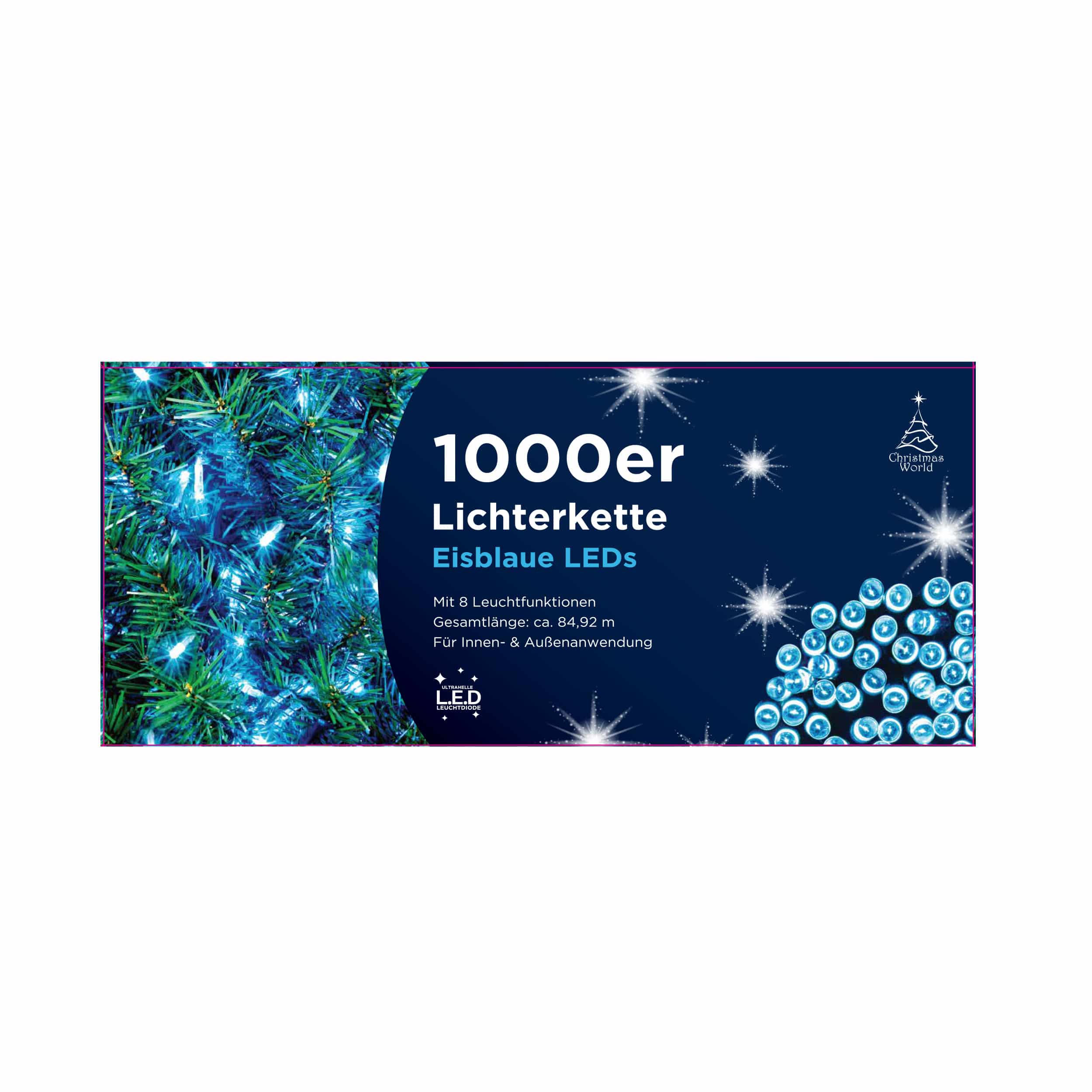 LED Lichterkette 1000 LED energiesparend L80m eisblau
