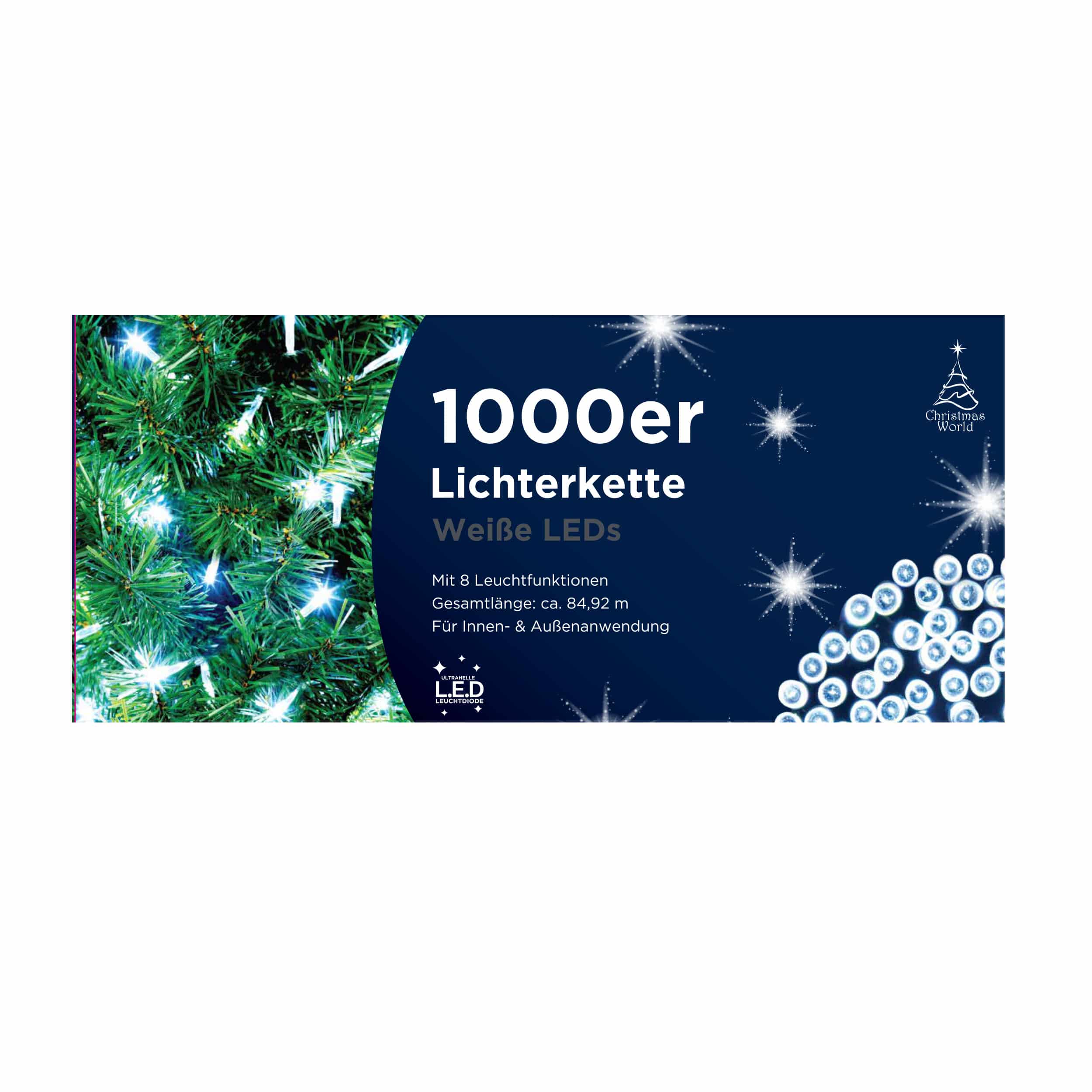 LED Lichterkette 1000 LED energiesparend L80m kaltweiß